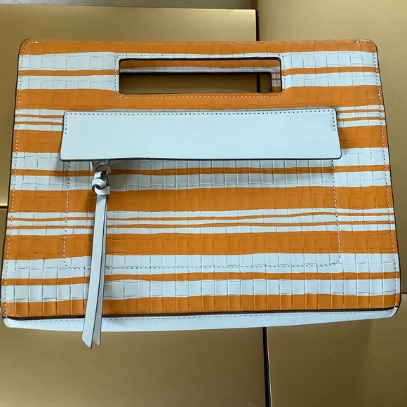 Coach Bleecker Embossed Woven Leather Pocket Clutch Bright Mandarin White NWOT - Picture 16 of 16